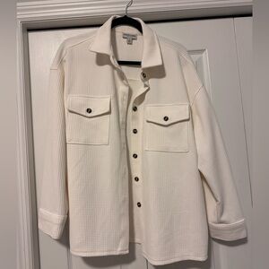 White Waffle Knit Button-Up Shacket